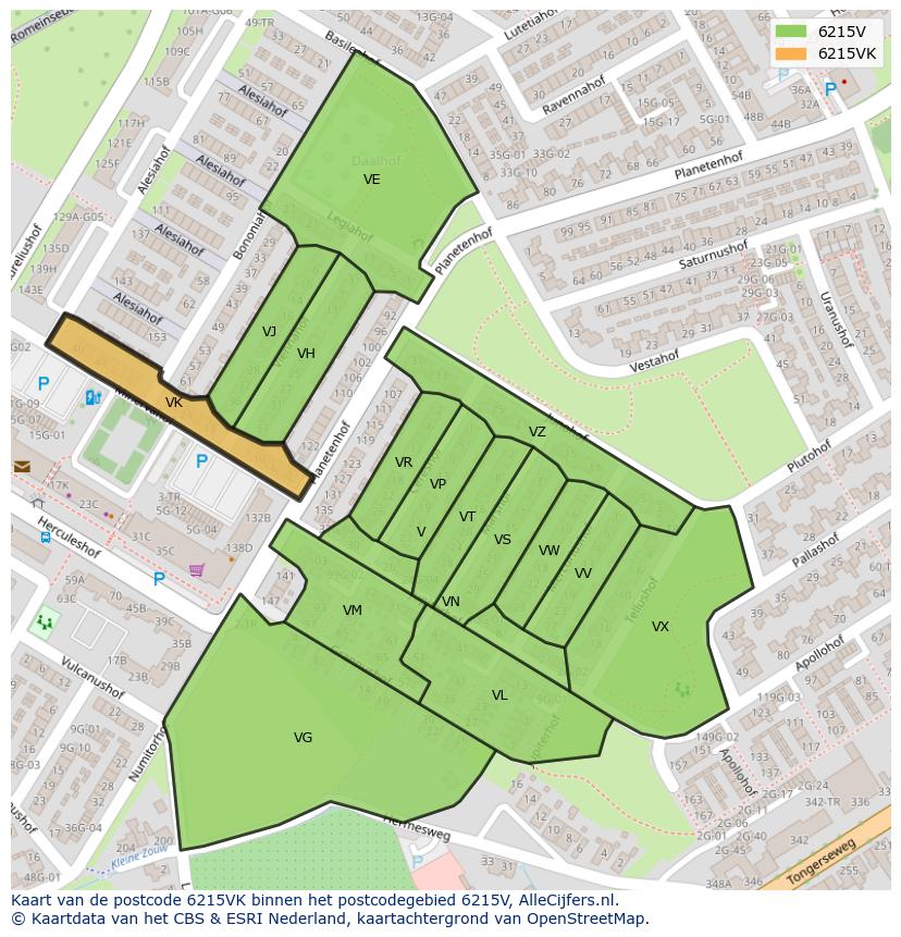 Afbeelding van het postcodegebied 6215 VK op de kaart.