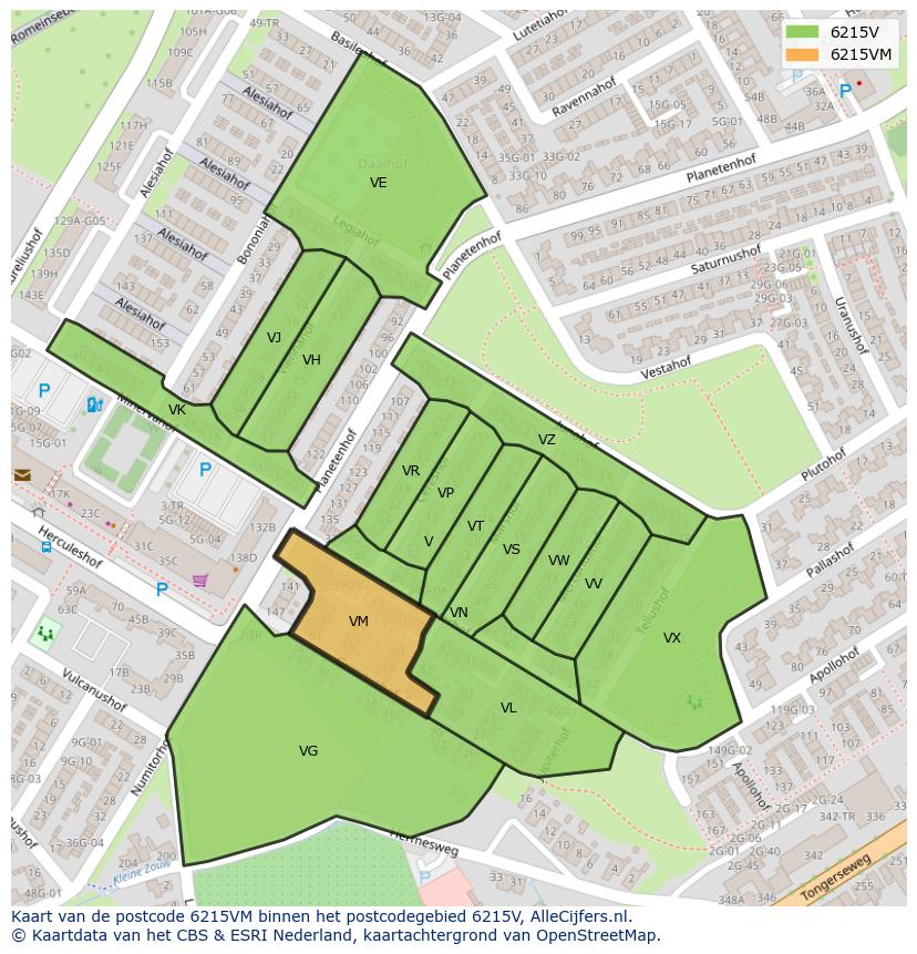 Afbeelding van het postcodegebied 6215 VM op de kaart.