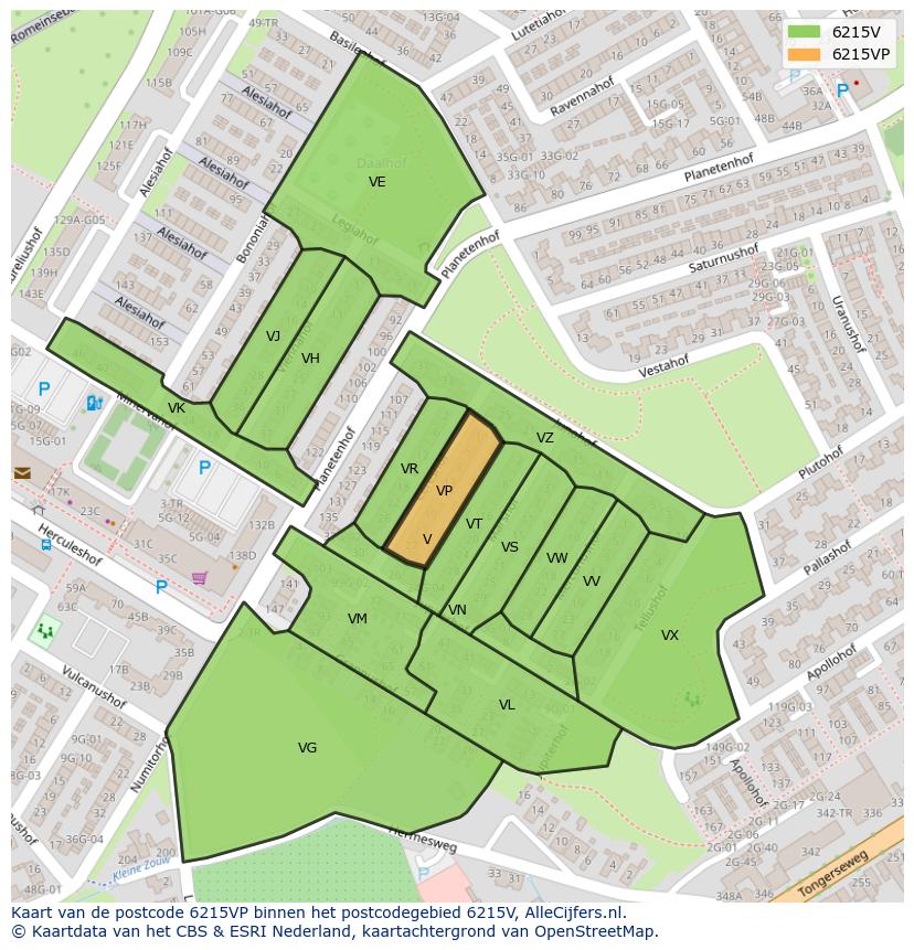 Afbeelding van het postcodegebied 6215 VP op de kaart.
