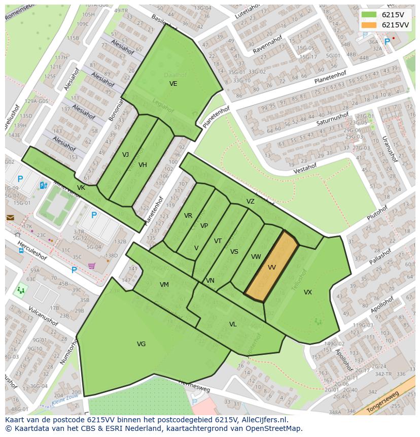 Afbeelding van het postcodegebied 6215 VV op de kaart.
