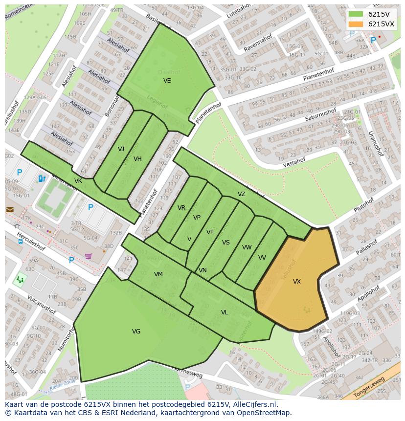 Afbeelding van het postcodegebied 6215 VX op de kaart.
