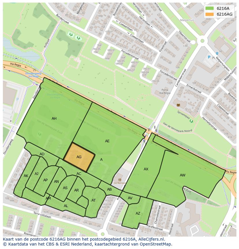 Afbeelding van het postcodegebied 6216 AG op de kaart.