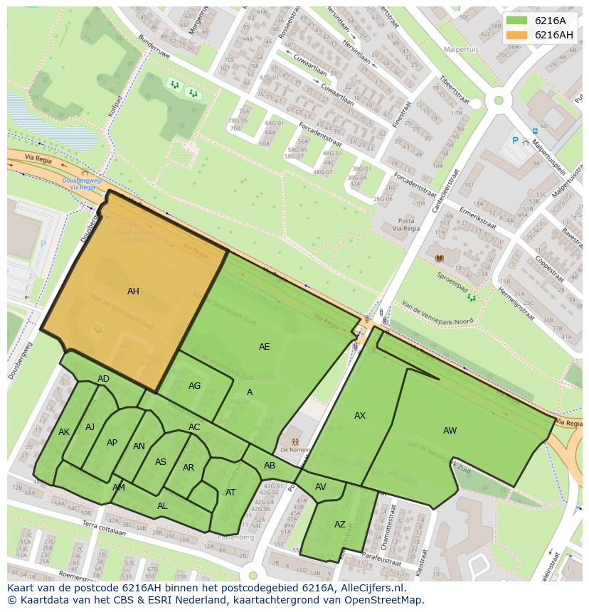 Afbeelding van het postcodegebied 6216 AH op de kaart.