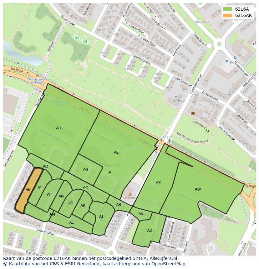 Afbeelding van het postcodegebied 6216 AK op de kaart.