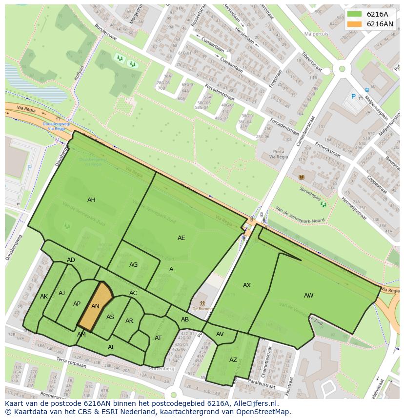 Afbeelding van het postcodegebied 6216 AN op de kaart.
