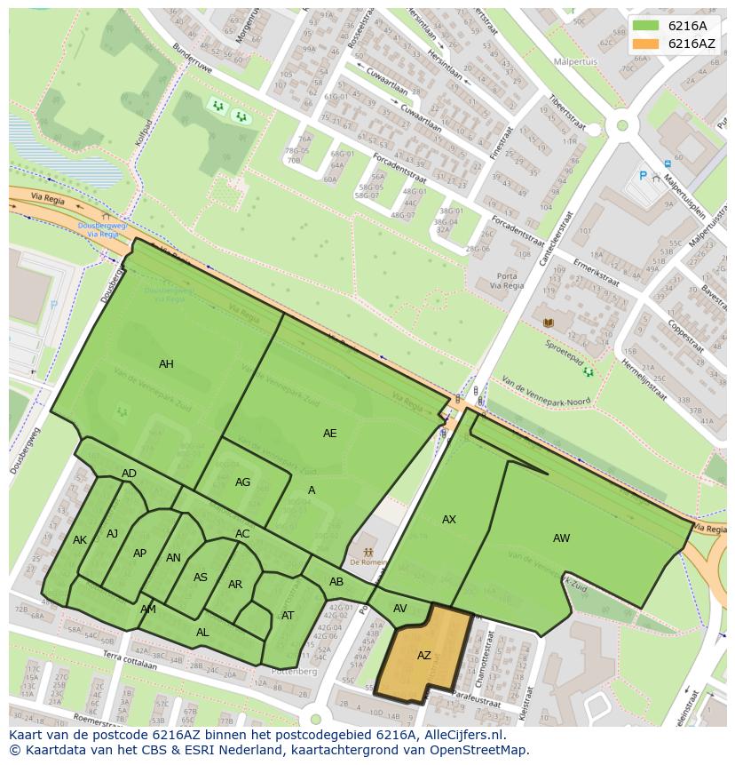 Afbeelding van het postcodegebied 6216 AZ op de kaart.