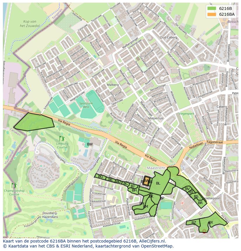 Afbeelding van het postcodegebied 6216 BA op de kaart.
