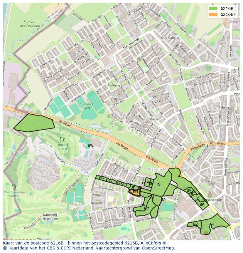 Afbeelding van het postcodegebied 6216 BH op de kaart.