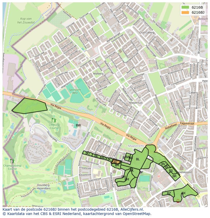 Afbeelding van het postcodegebied 6216 BJ op de kaart.