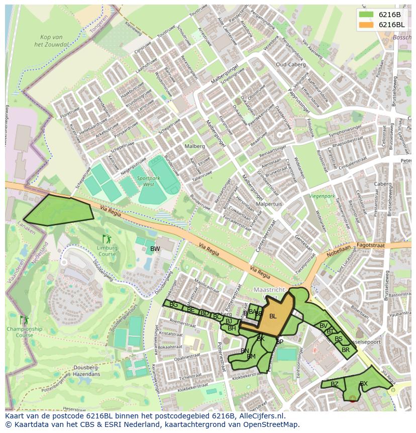 Afbeelding van het postcodegebied 6216 BL op de kaart.