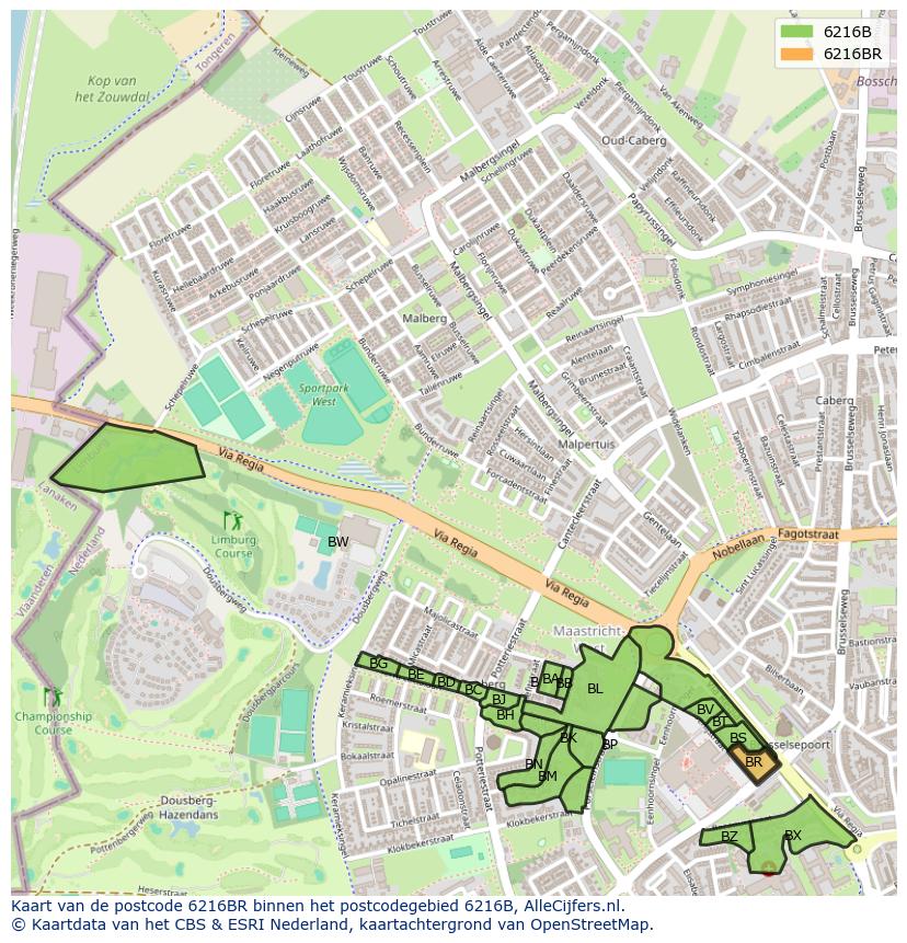 Afbeelding van het postcodegebied 6216 BR op de kaart.