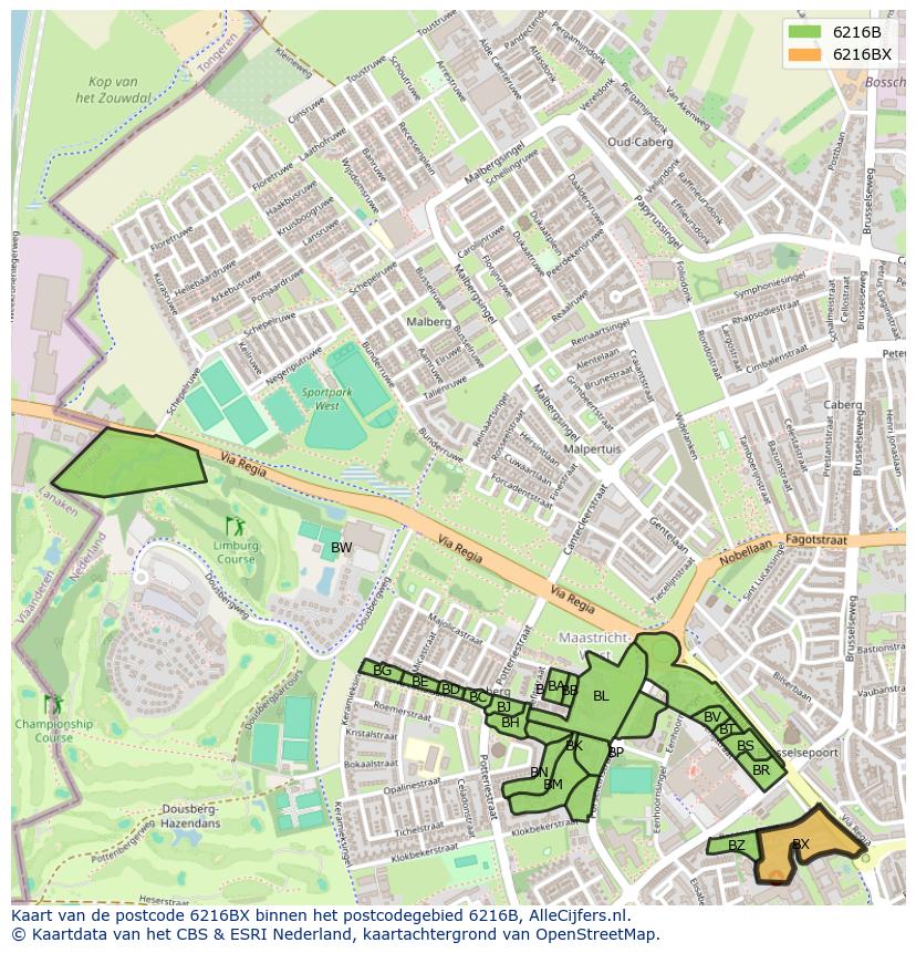 Afbeelding van het postcodegebied 6216 BX op de kaart.
