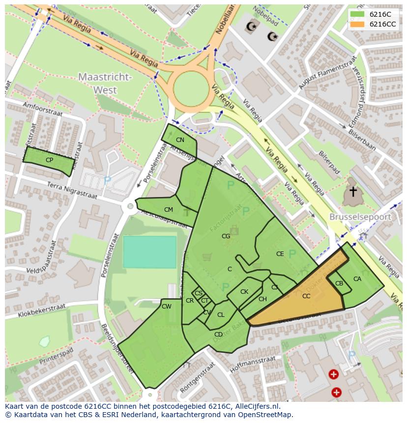 Afbeelding van het postcodegebied 6216 CC op de kaart.