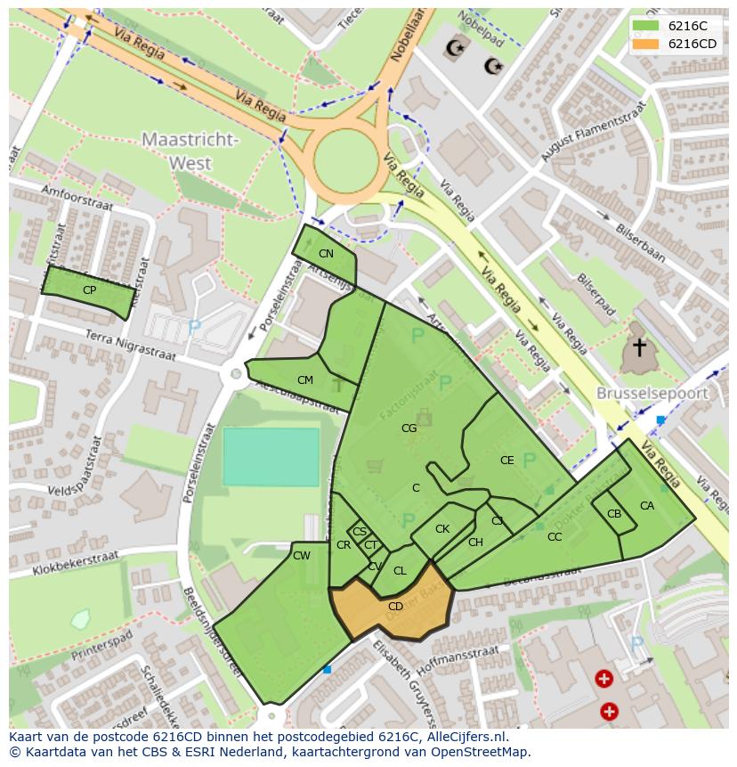 Afbeelding van het postcodegebied 6216 CD op de kaart.
