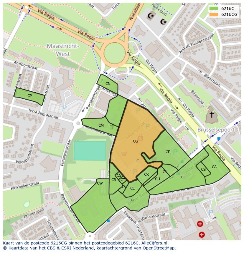 Afbeelding van het postcodegebied 6216 CG op de kaart.