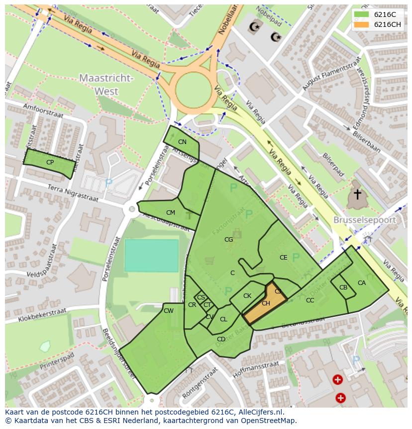 Afbeelding van het postcodegebied 6216 CH op de kaart.