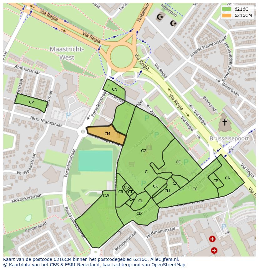 Afbeelding van het postcodegebied 6216 CM op de kaart.