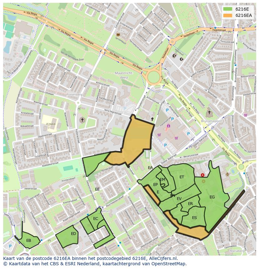 Afbeelding van het postcodegebied 6216 EA op de kaart.