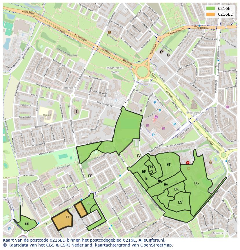 Afbeelding van het postcodegebied 6216 ED op de kaart.