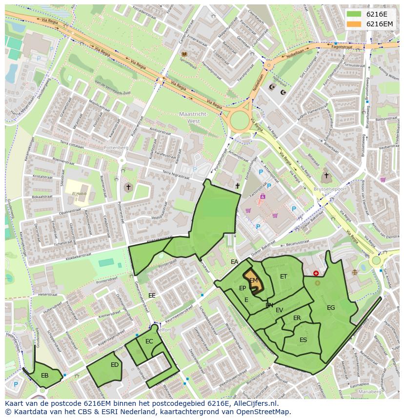 Afbeelding van het postcodegebied 6216 EM op de kaart.
