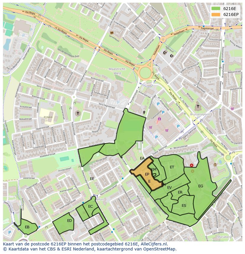 Afbeelding van het postcodegebied 6216 EP op de kaart.