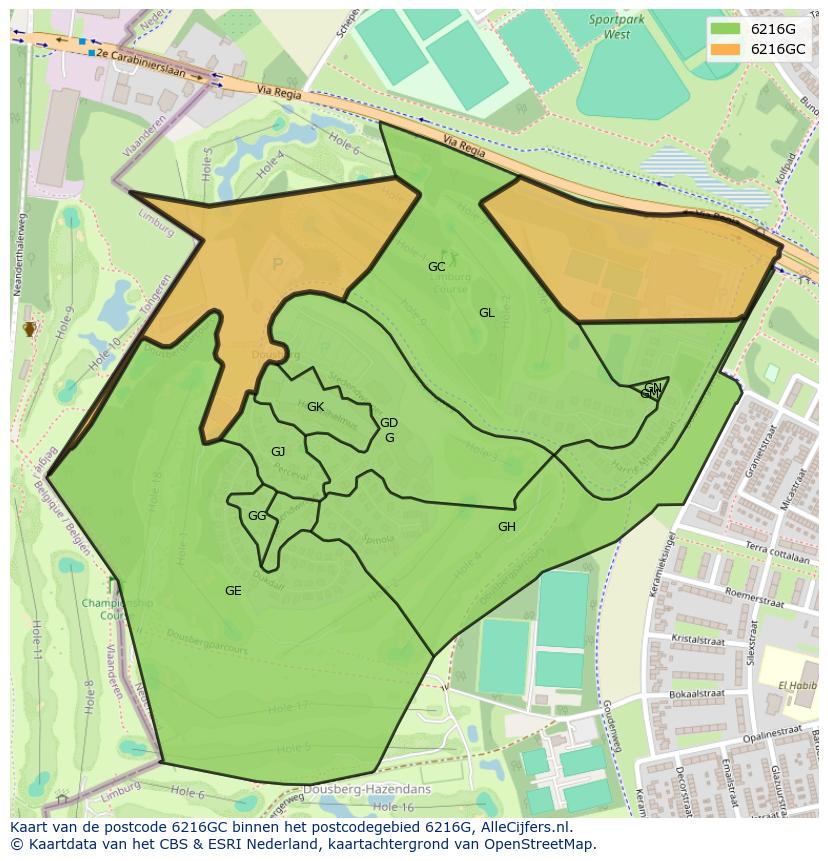 Afbeelding van het postcodegebied 6216 GC op de kaart.