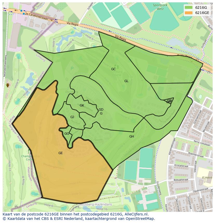 Afbeelding van het postcodegebied 6216 GE op de kaart.