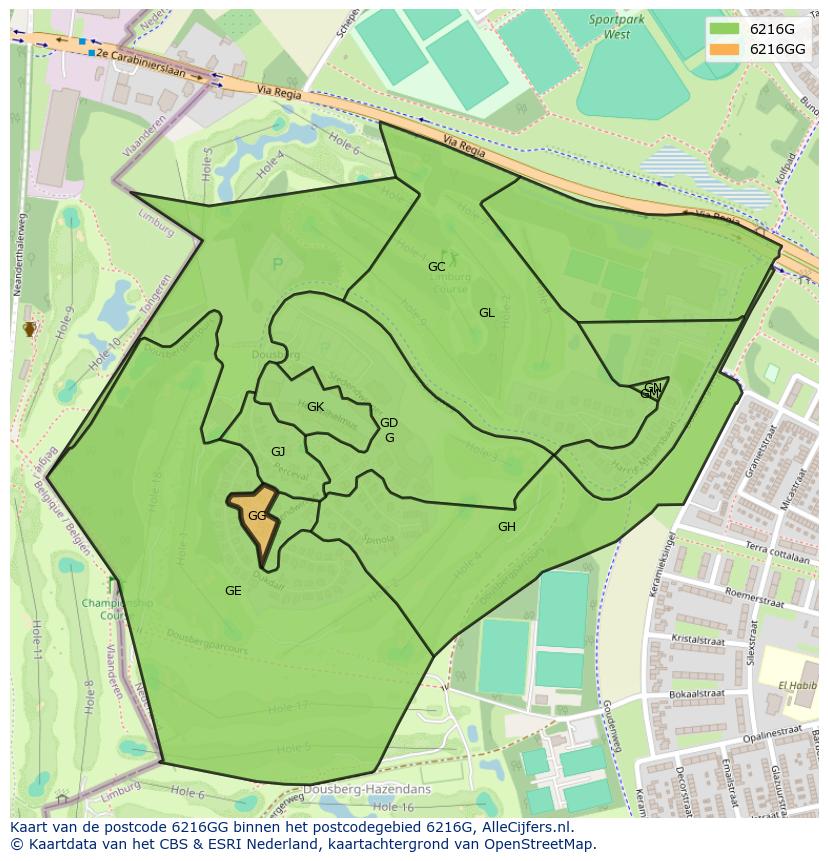 Afbeelding van het postcodegebied 6216 GG op de kaart.