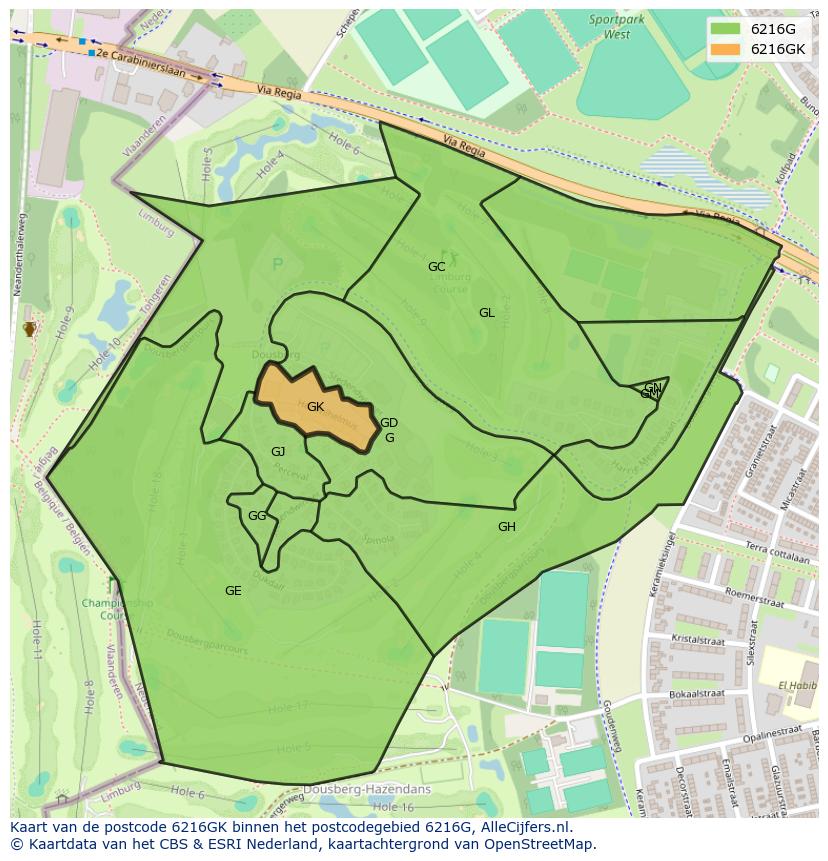 Afbeelding van het postcodegebied 6216 GK op de kaart.