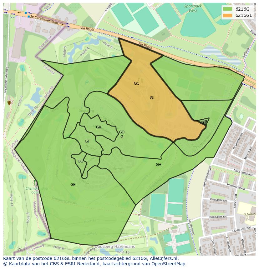 Afbeelding van het postcodegebied 6216 GL op de kaart.