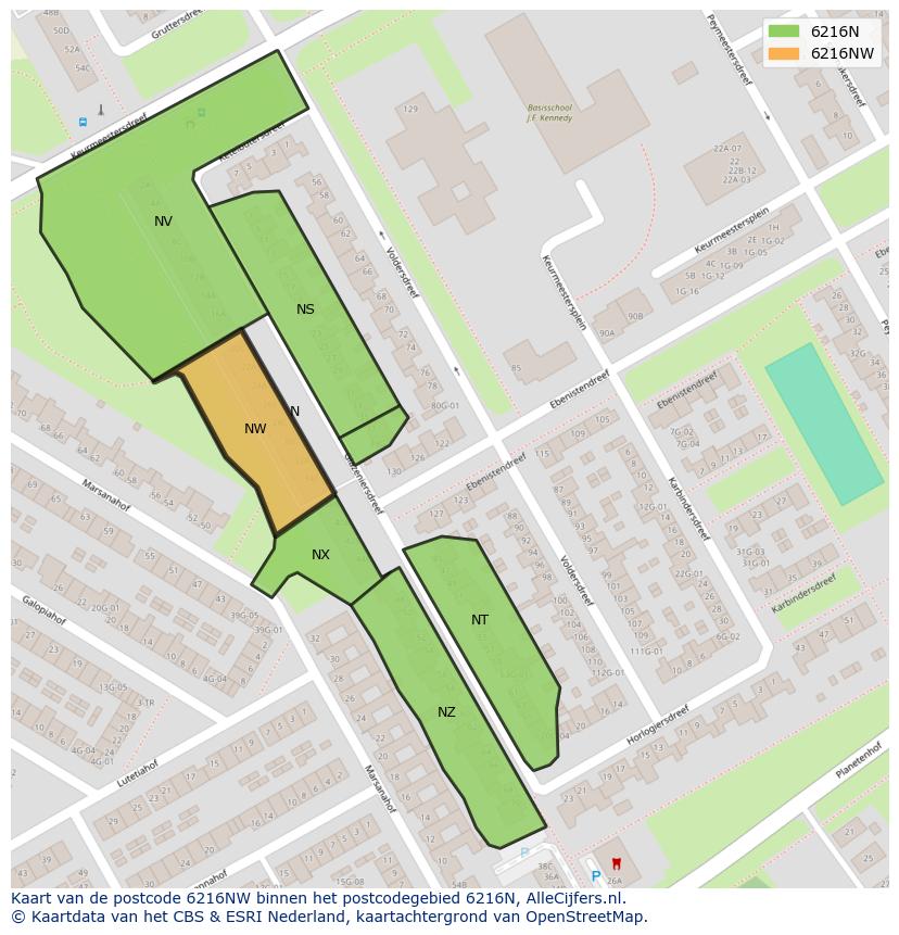 Afbeelding van het postcodegebied 6216 NW op de kaart.