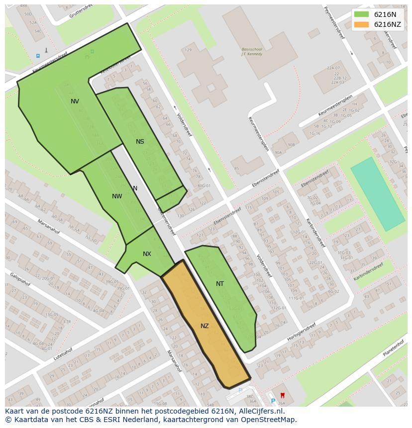 Afbeelding van het postcodegebied 6216 NZ op de kaart.