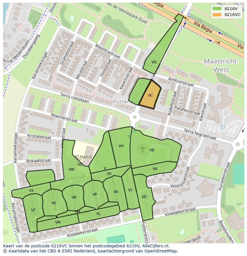 Afbeelding van het postcodegebied 6216 VC op de kaart.