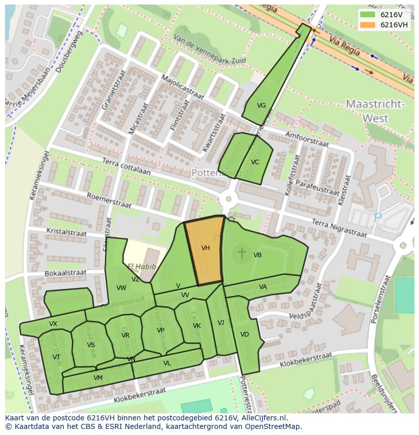 Afbeelding van het postcodegebied 6216 VH op de kaart.