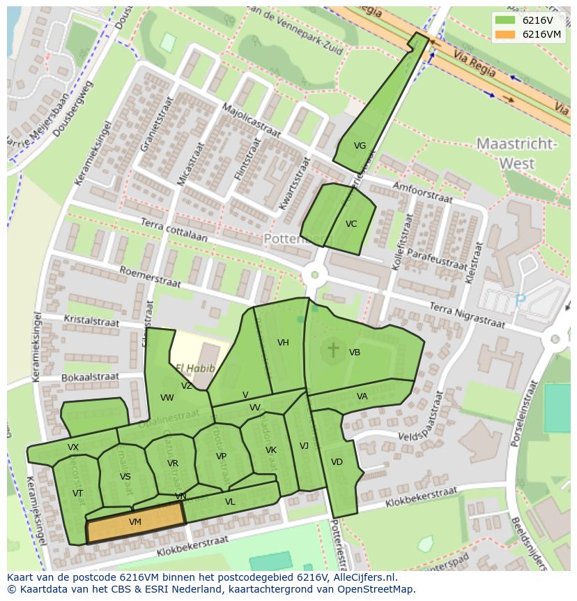 Afbeelding van het postcodegebied 6216 VM op de kaart.