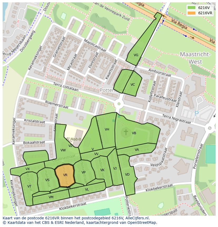 Afbeelding van het postcodegebied 6216 VR op de kaart.