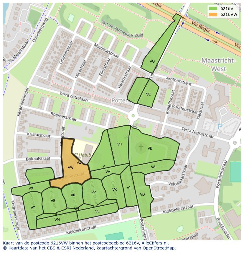 Afbeelding van het postcodegebied 6216 VW op de kaart.