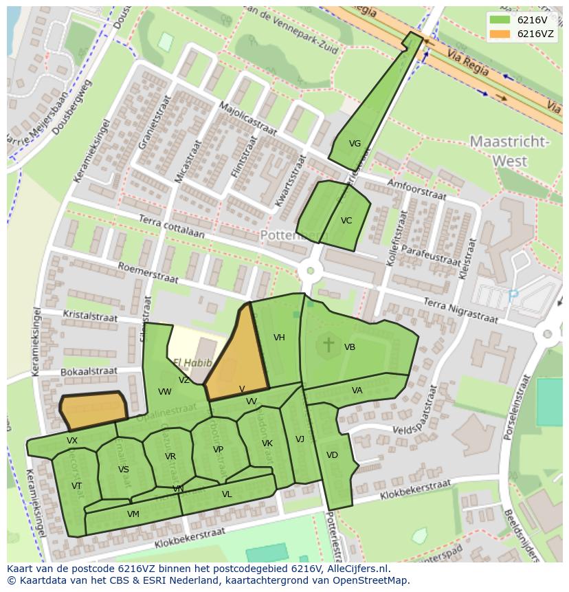 Afbeelding van het postcodegebied 6216 VZ op de kaart.