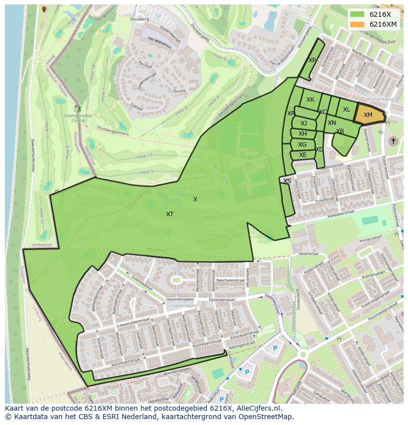 Afbeelding van het postcodegebied 6216 XM op de kaart.