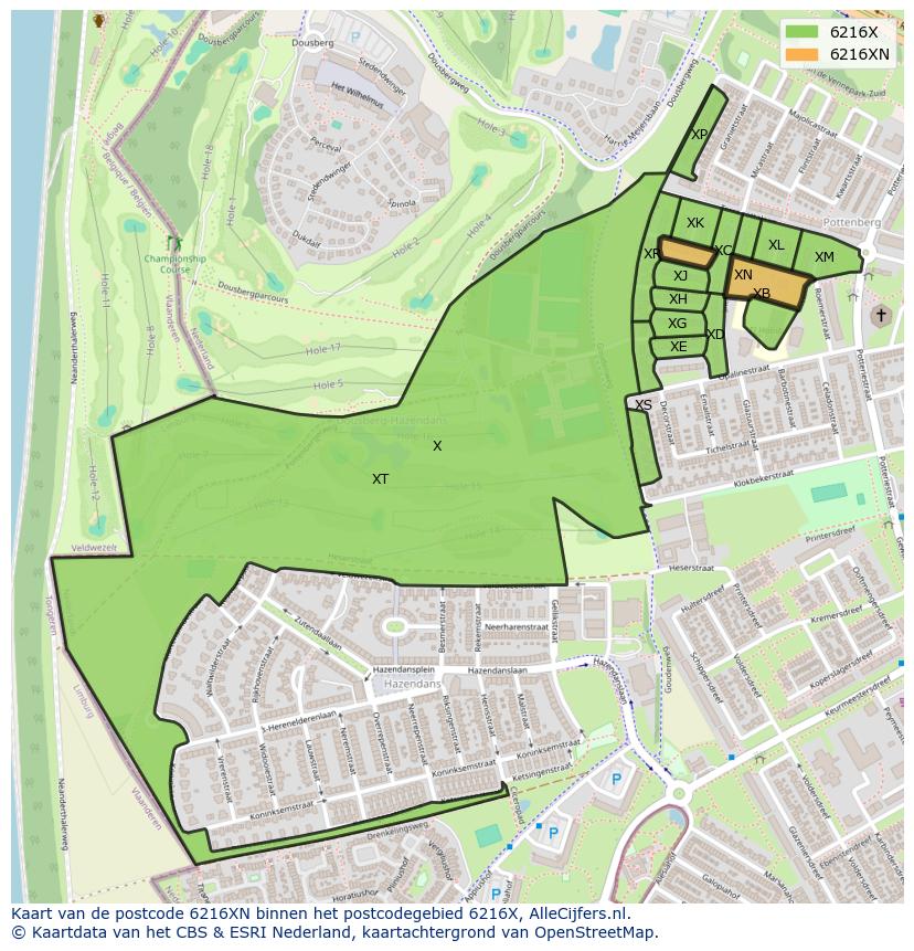 Afbeelding van het postcodegebied 6216 XN op de kaart.