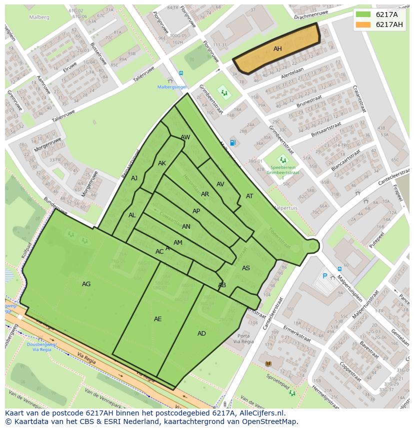 Afbeelding van het postcodegebied 6217 AH op de kaart.