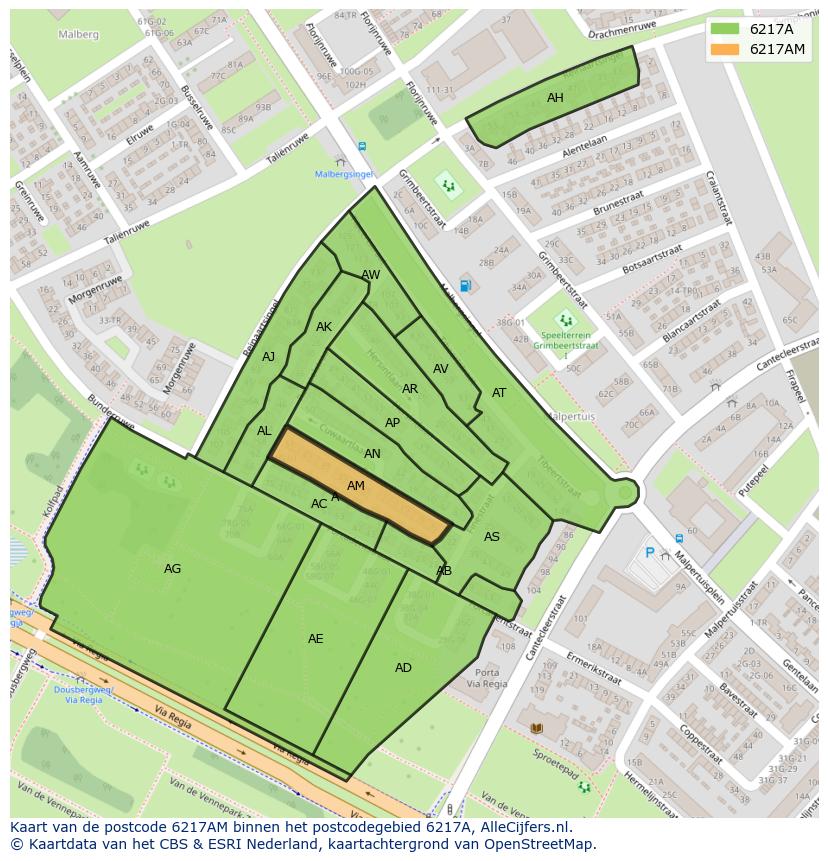 Afbeelding van het postcodegebied 6217 AM op de kaart.