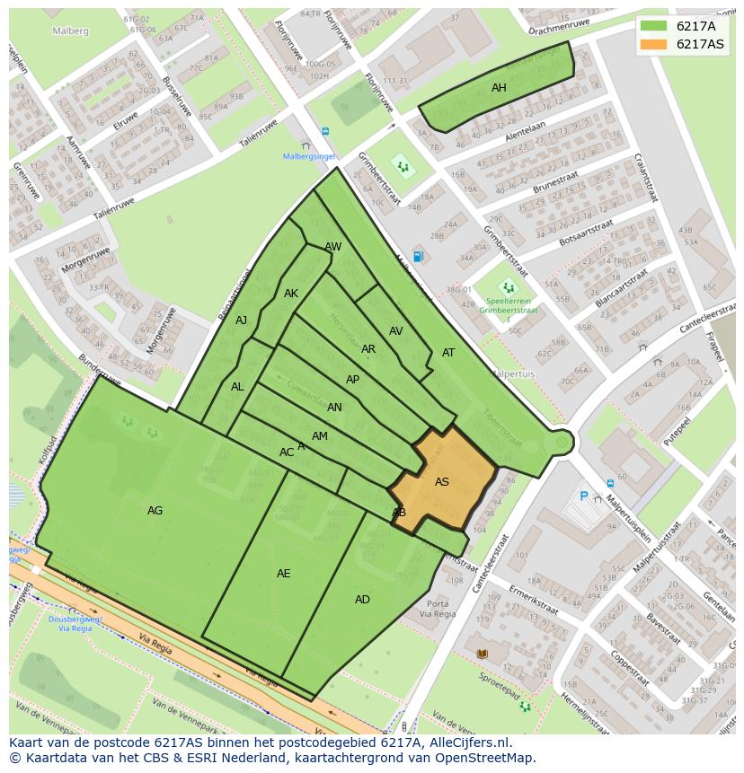 Afbeelding van het postcodegebied 6217 AS op de kaart.