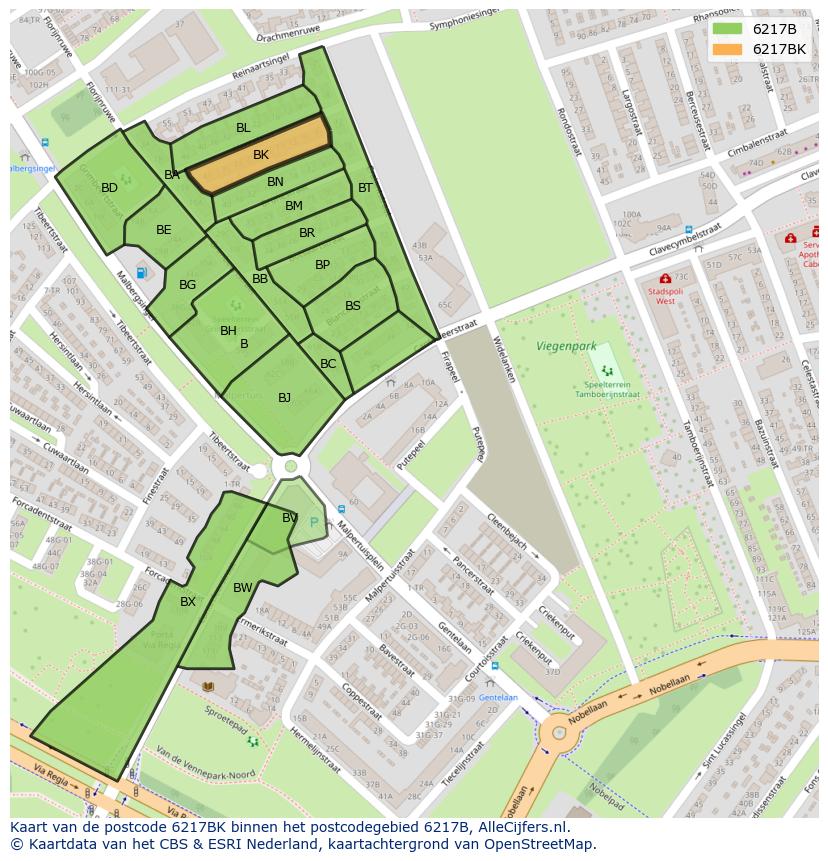 Afbeelding van het postcodegebied 6217 BK op de kaart.