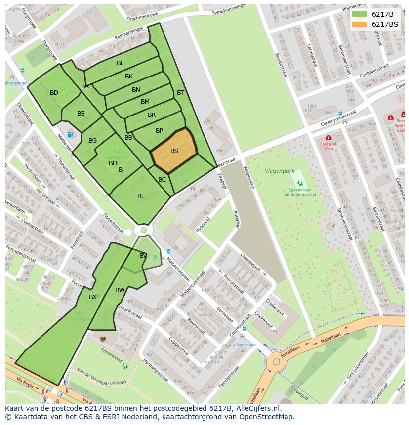 Afbeelding van het postcodegebied 6217 BS op de kaart.