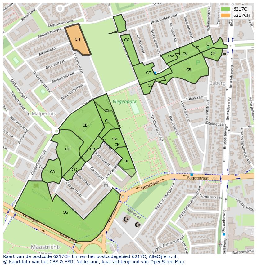 Afbeelding van het postcodegebied 6217 CH op de kaart.