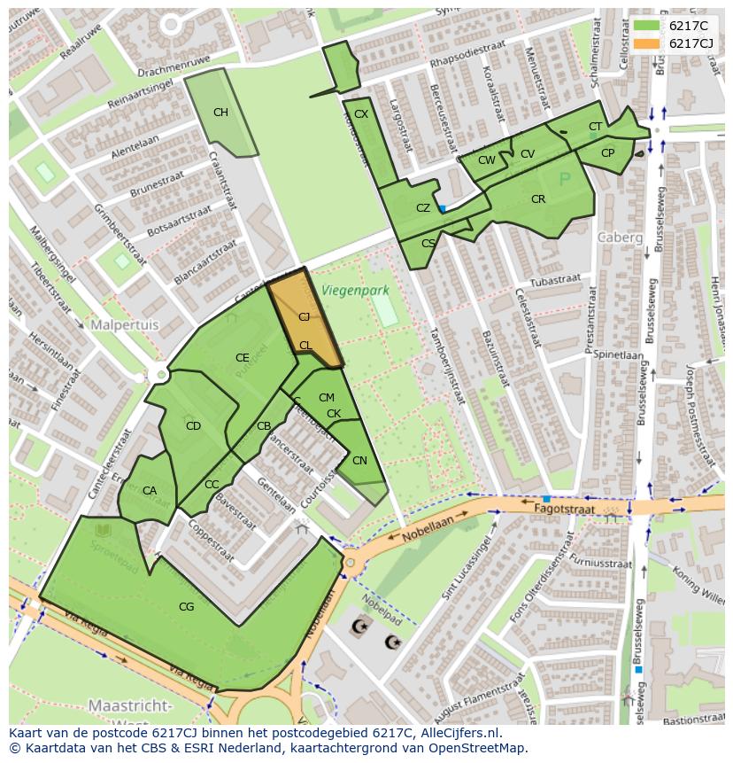 Afbeelding van het postcodegebied 6217 CJ op de kaart.