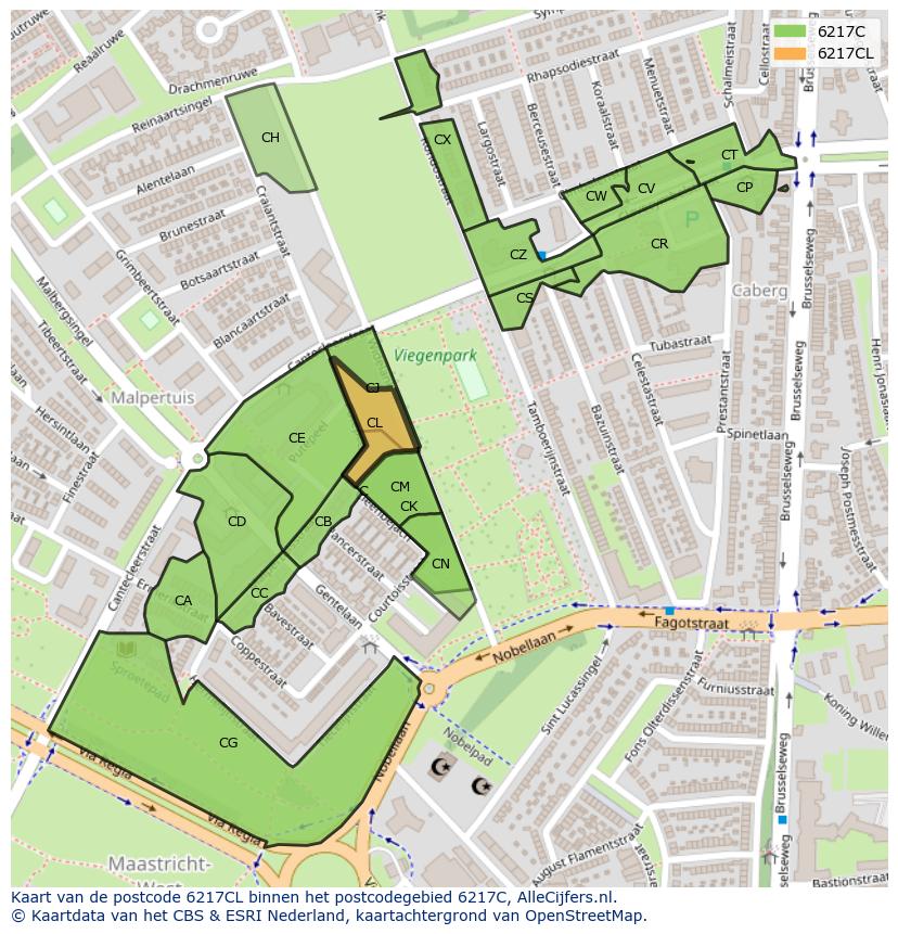 Afbeelding van het postcodegebied 6217 CL op de kaart.