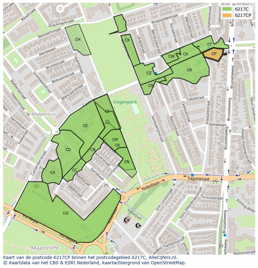 Afbeelding van het postcodegebied 6217 CP op de kaart.