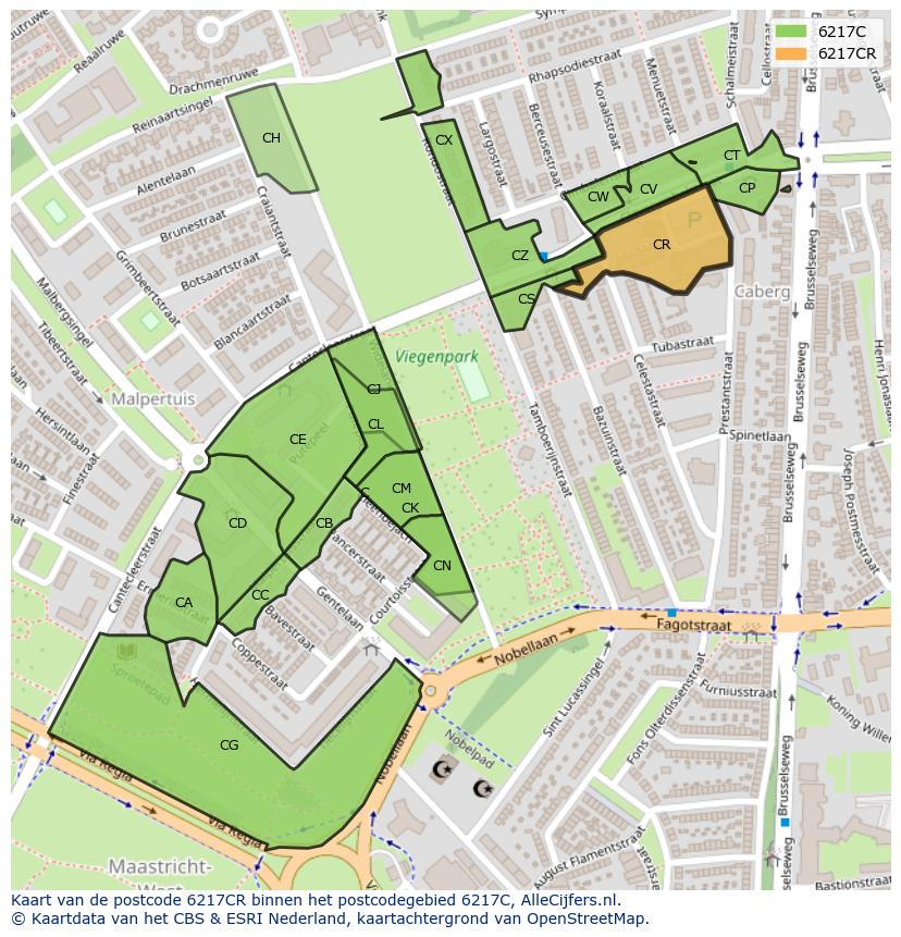 Afbeelding van het postcodegebied 6217 CR op de kaart.